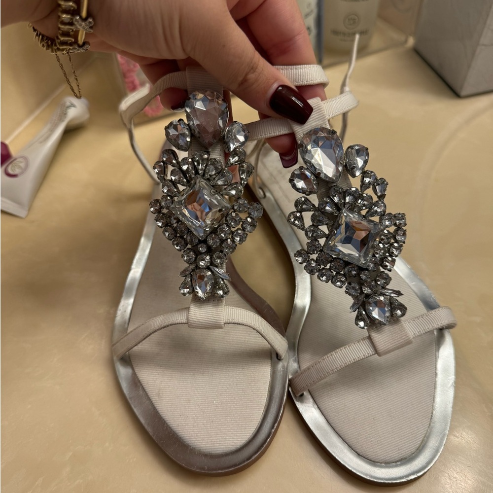 TED BAKER RHINESTONE WHITE SANDALS 37.5